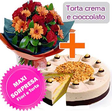 Cream and chocolate cake + flowers (Classic Composition)