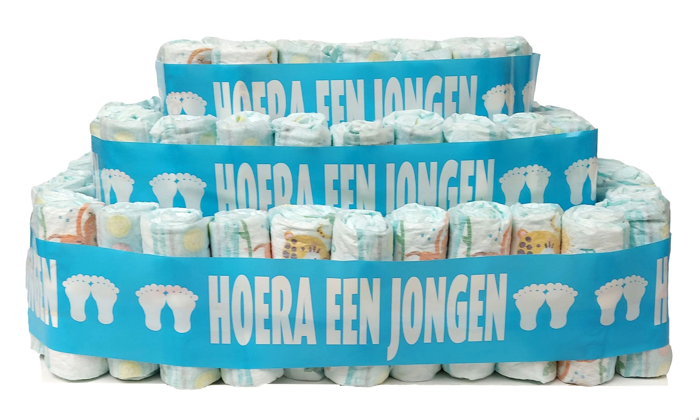 Giant Diaper cake "Hoera een XXXXX" as a birth gift