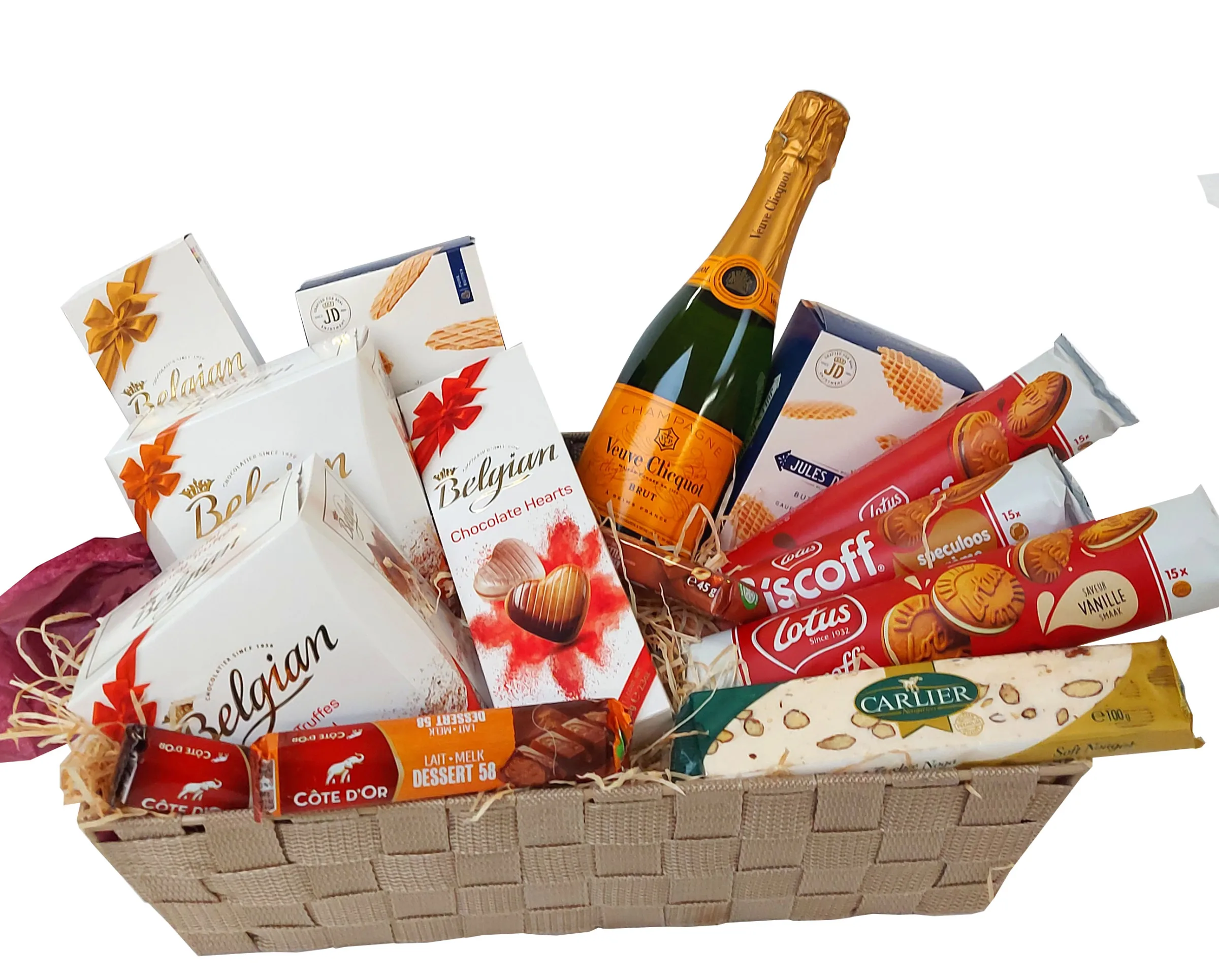 Gift basket, Veuve Clicquot (37.5 cl.) with Belgian sweets