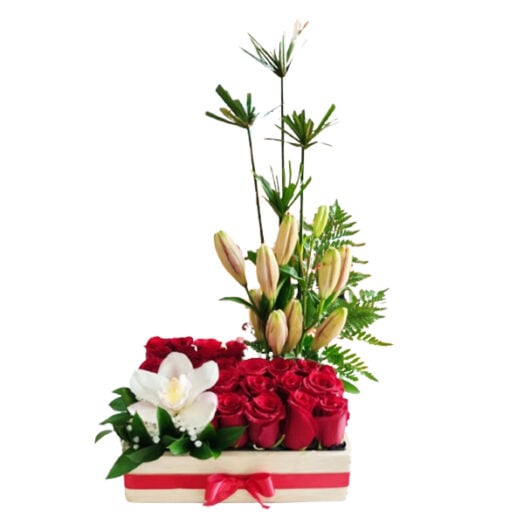 Orchid with red roses