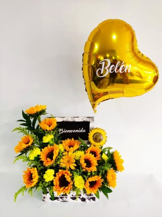 Floral arrangement with sunflowers, gerberas, carnations