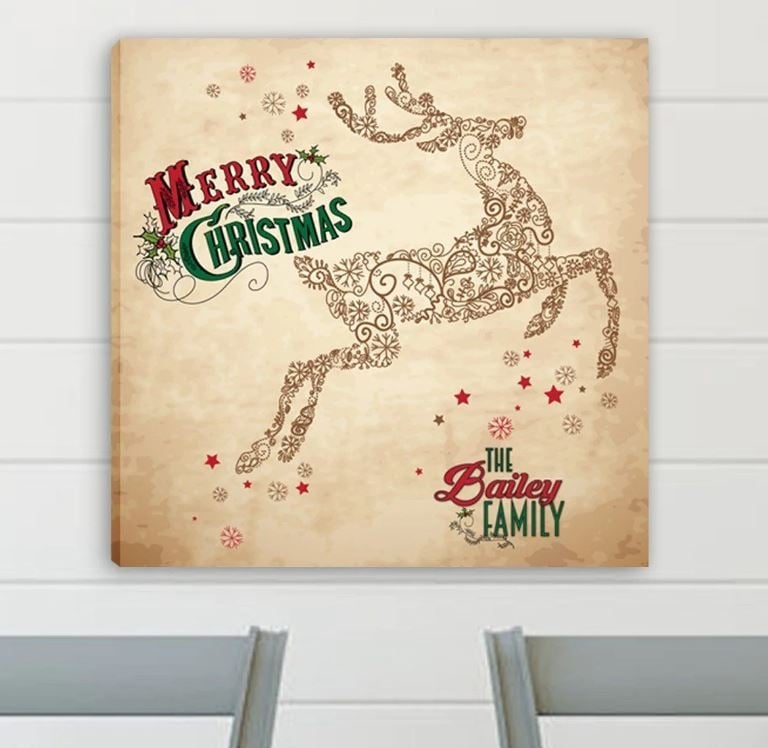 Personalized Vintage Reindeer Canvas Print