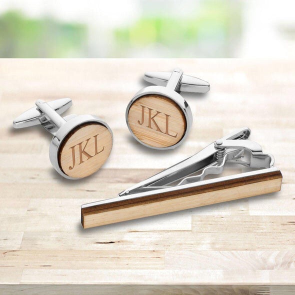 Bamboo Cufflink & Tie Clip Set for Men
