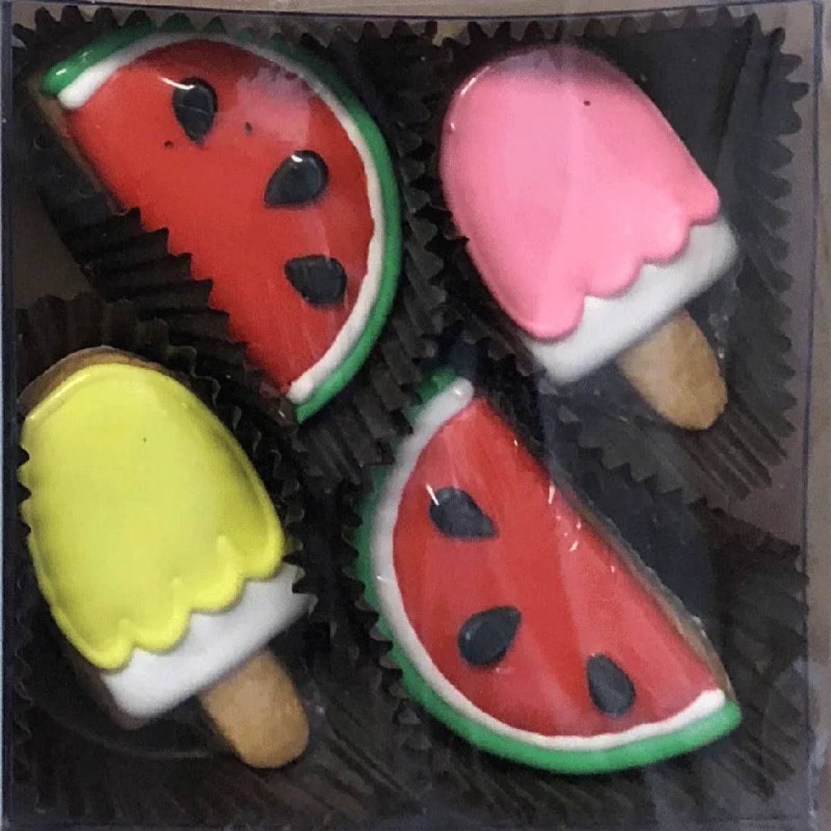 Summer Fun Mini Iced Sugar Cookies -Clear Gift Box of 4