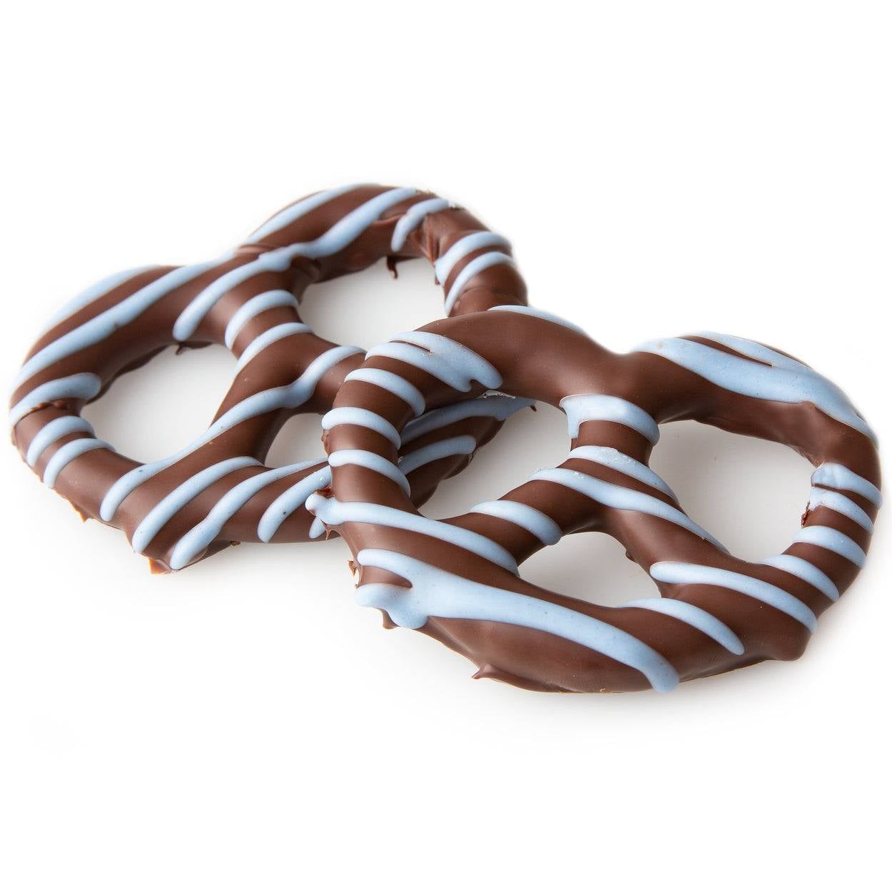 Chocolate Covered Pretzels with Blue Drizzle - 96 Count
