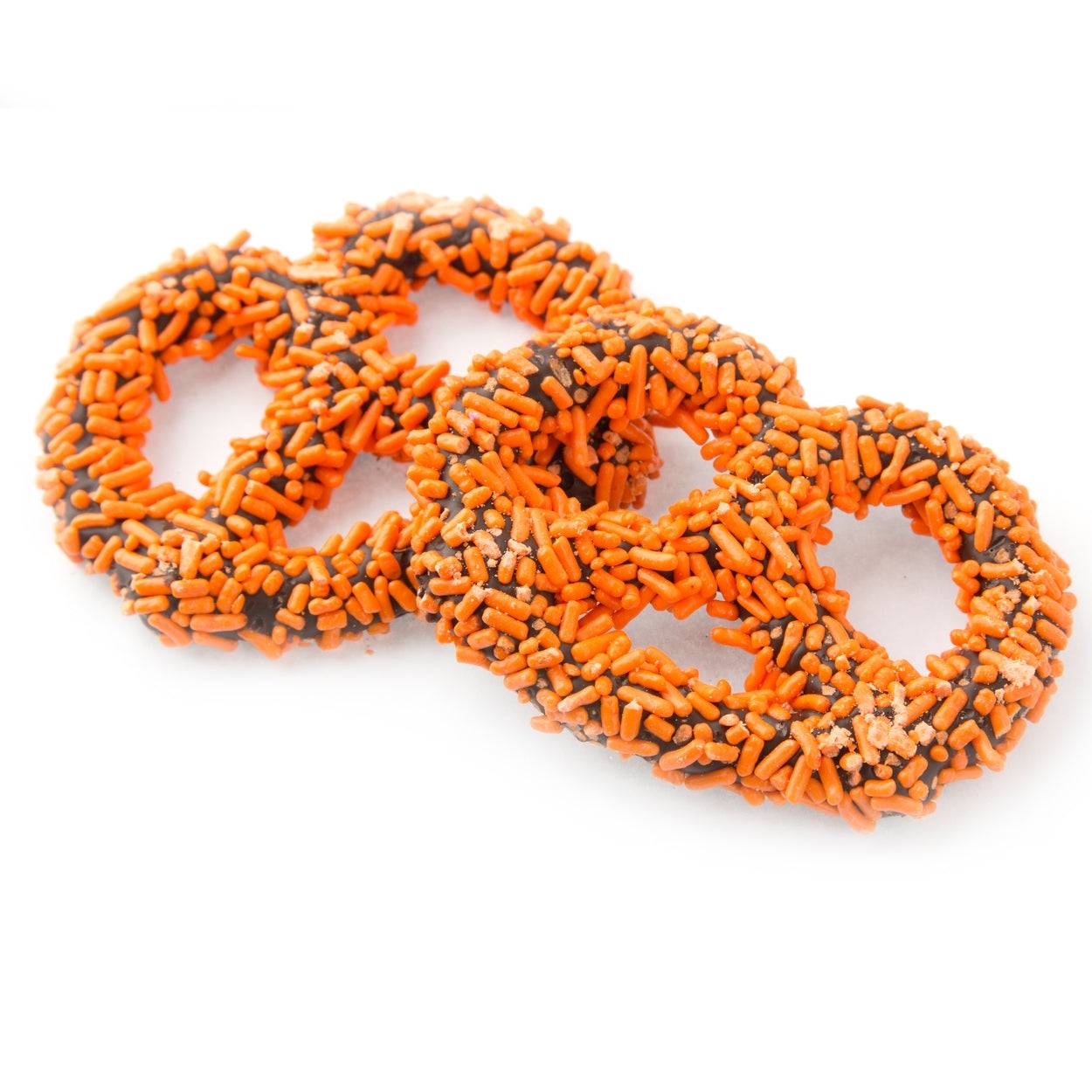 Chocolate Covered Pretzels with Orange Sprinkles - 96 Count