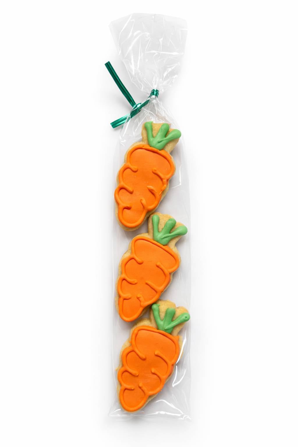2.5 inch Carrot Cookies- Stacked Set of 3 with Metallic Green Twist Tie