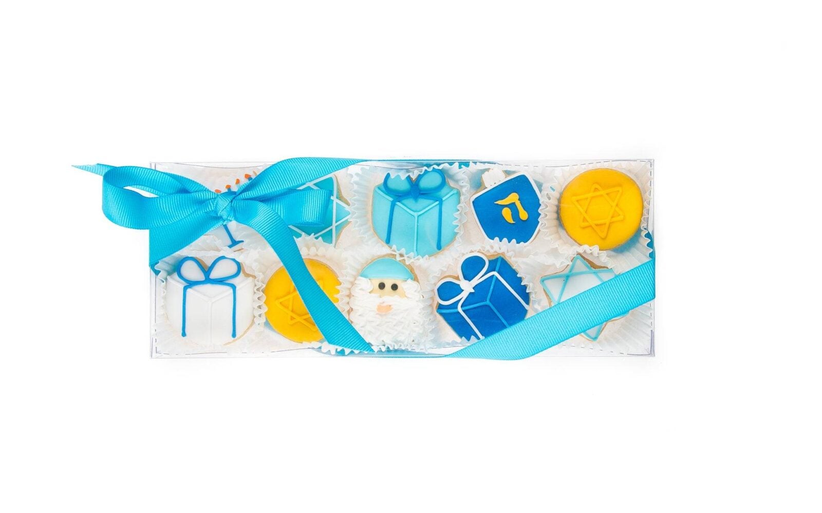 Hanukkah Mini Iced Sugar Cookies -Clear Gift Box of 10