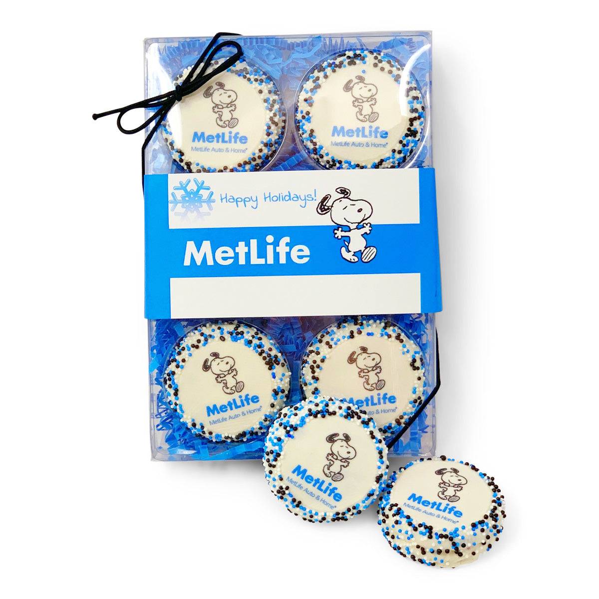 Logo Hand Dipped Sandwich Cookie-Clear Box of 6 with Sleeve Option