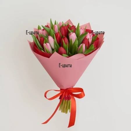 Bouquet of red and pink tulips