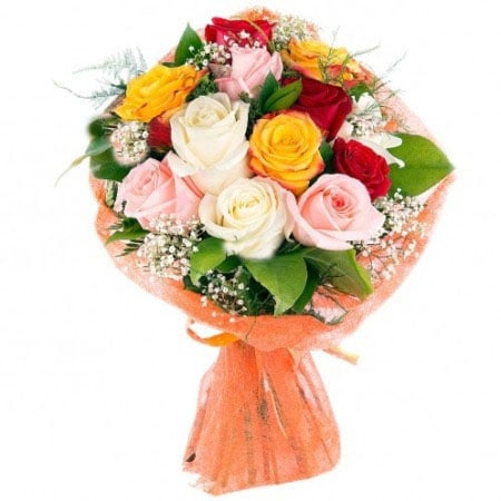 Bouquet of 13 multicoloured roses