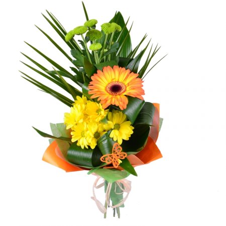 Bouquet of one gerbera and chrysanthemums