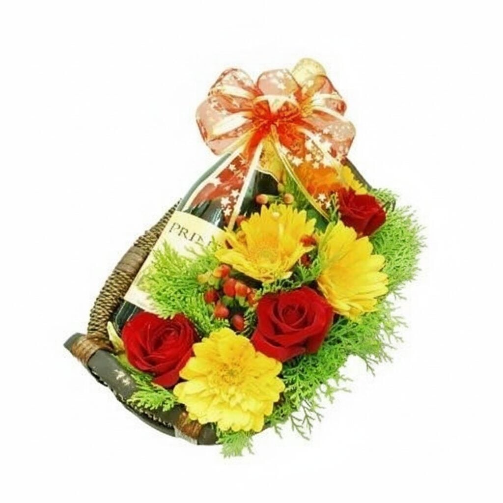 Gerberas and Wine Basket