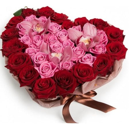 Heart of roses and orchids