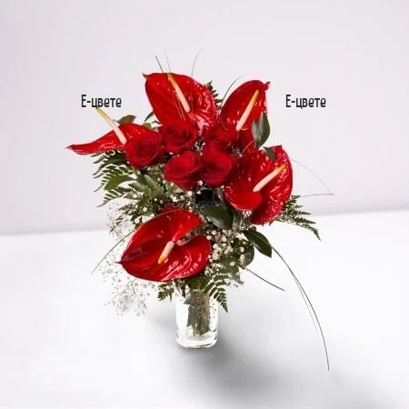 Bouquet of anthuriums and roses