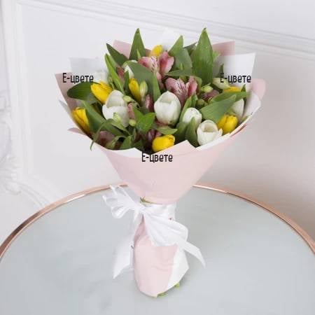 Multicolored tulips in a bouquet