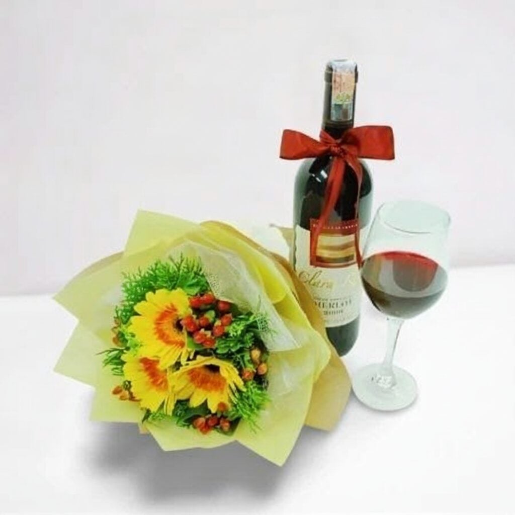 Bouquet of Gerberas and Wine