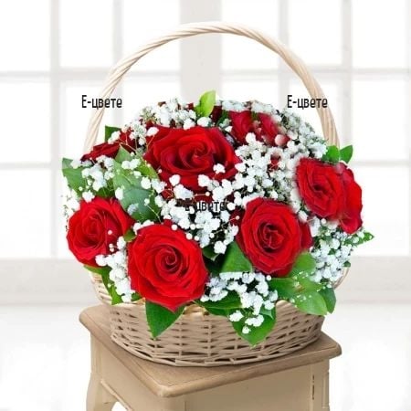 Red roses in basket