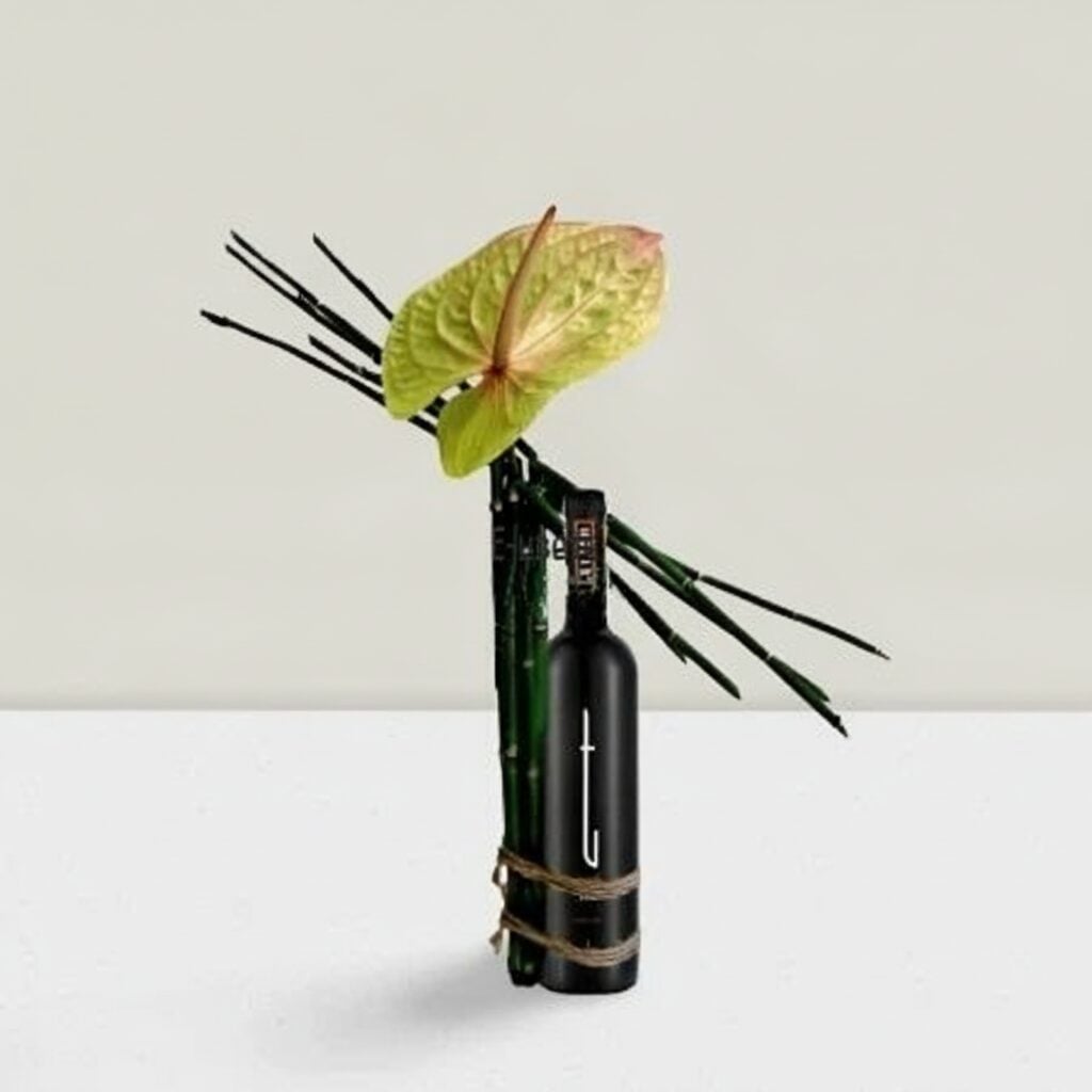 Anthurium and a bottle of wine