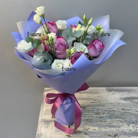 Bouquet of pink roses and eustoma
