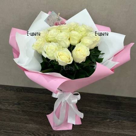 A bouquet of 15 white roses