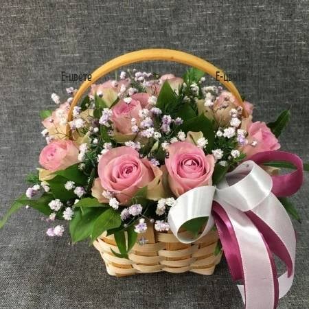 Pink roses in a basket