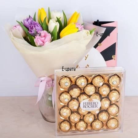 A bouquet of tulips and Ferrero Rocher
