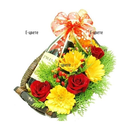 Gerberas And Wine Basket