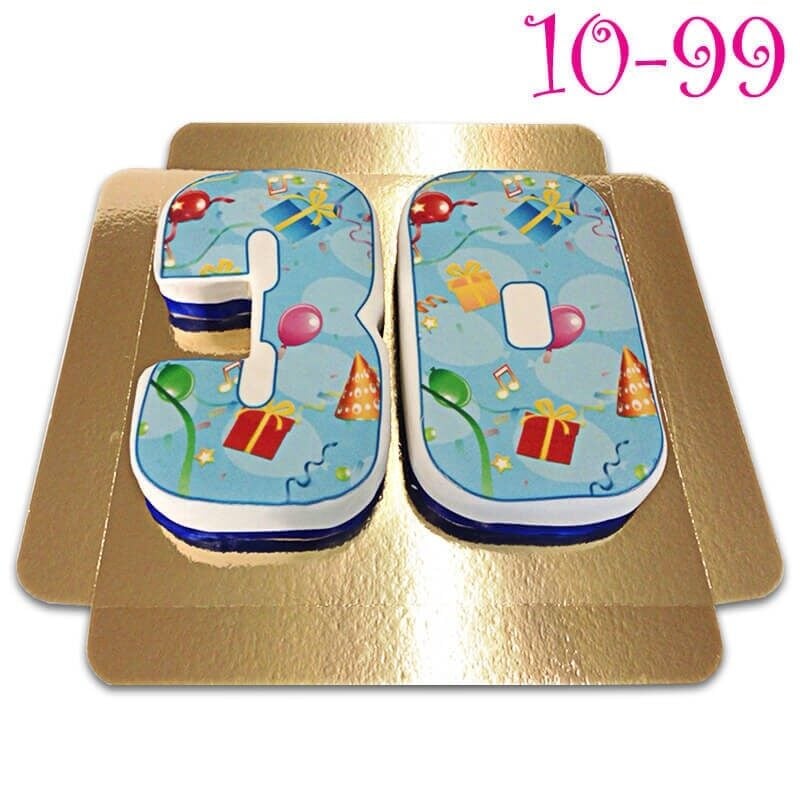 Double digit birthday cake in party theme
