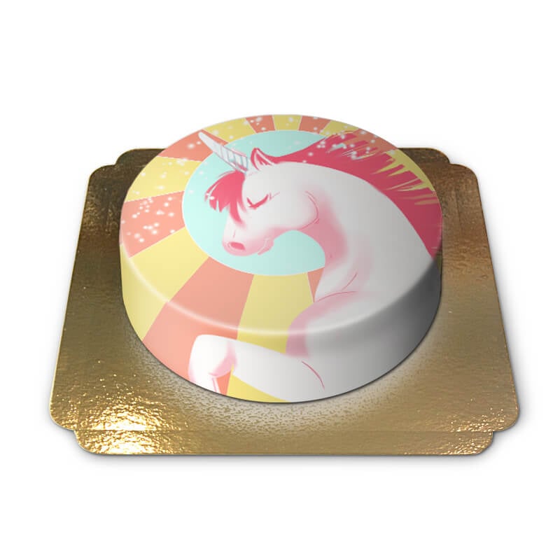 Unicorn cake, yellow/red (Small (18 cm(6-8 pieces)))