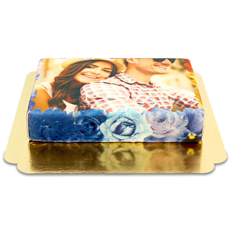 Photo cake with flowers (Small((20×14 cm)6-8 pieces))