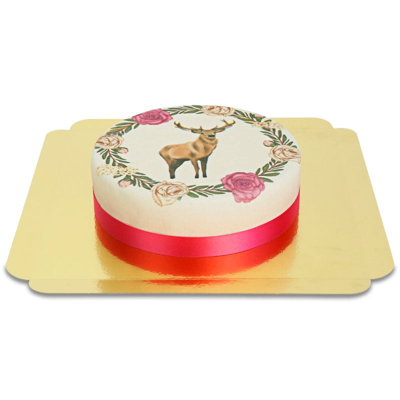 Deer with flower wreath cake (Small (18 cm(6-8 pieces)))