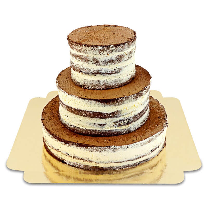 Naked cake chocolate-vanilla in three layers