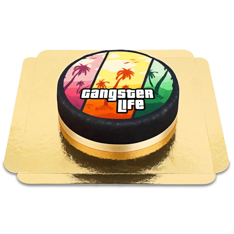 Video game cover cake 'Gangster Life' (Small (18cm (6 Pieces)))