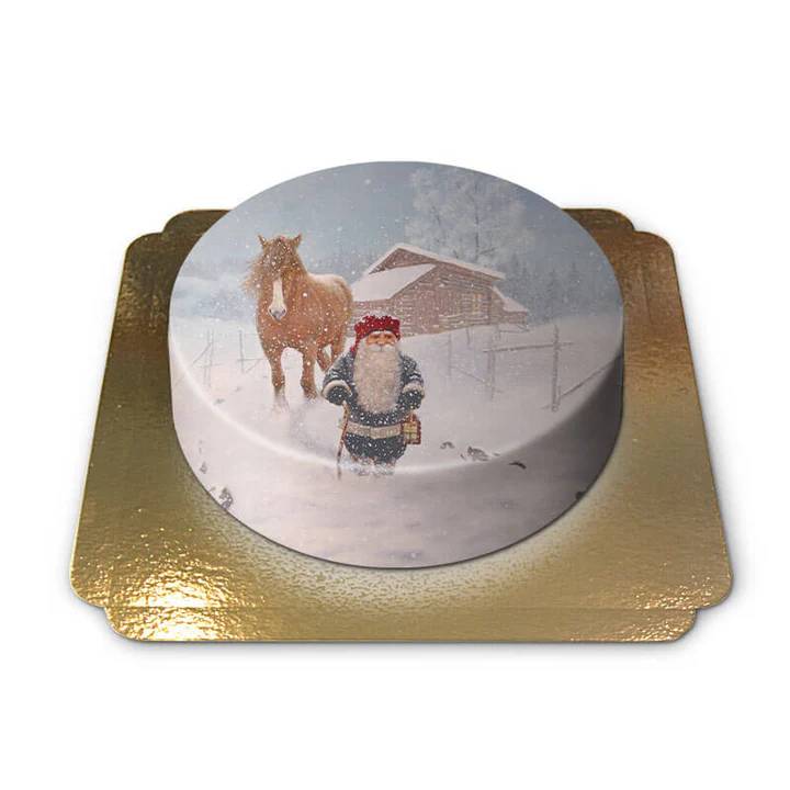 Farm gnome with horse in a snowstorm - Jan Bergerlind (small (18cm (6 pieces))