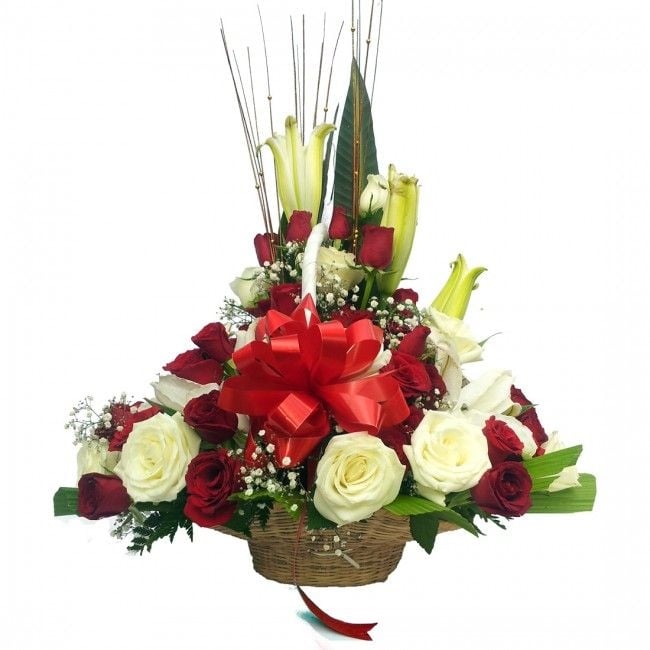 Red and White Roses Basket