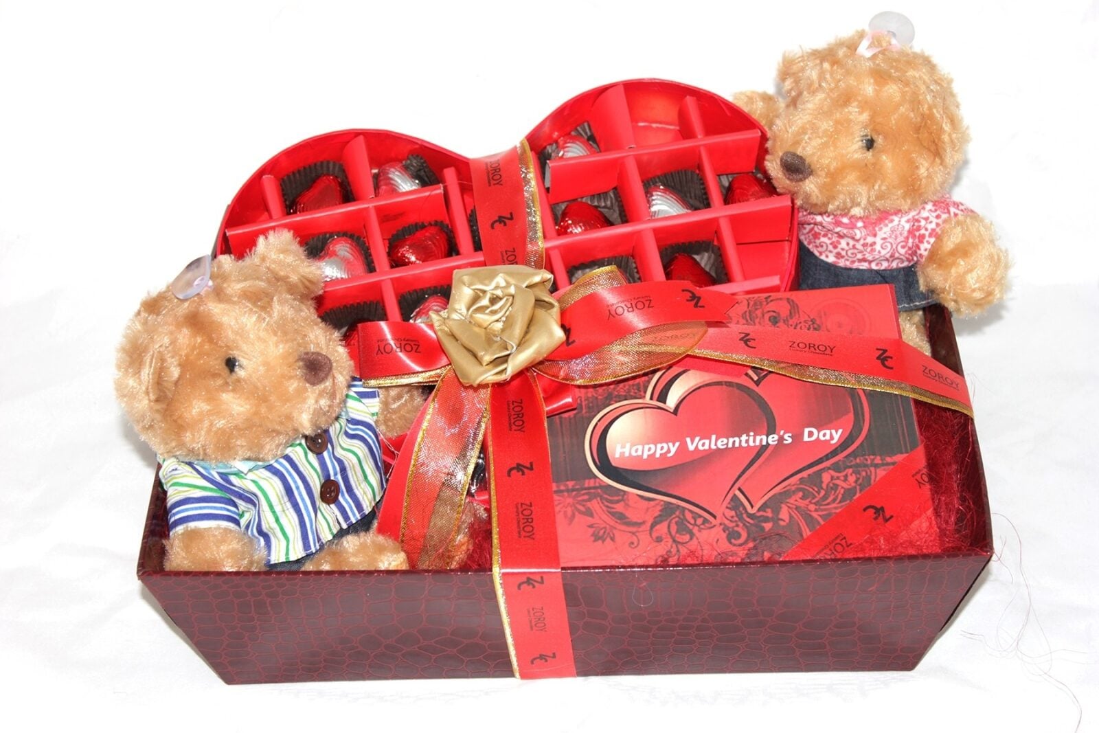 Passionate Love Hamper- Couple Teddies, Heart Box With Chocolates And A Valentine Special Box Of 12 Chocolates
