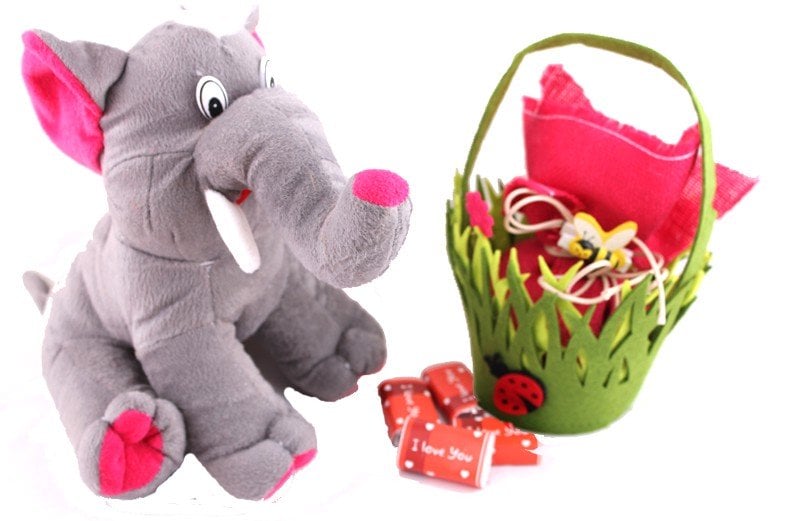 A Cute Elephant with a basket of 20 I Love You chocolates