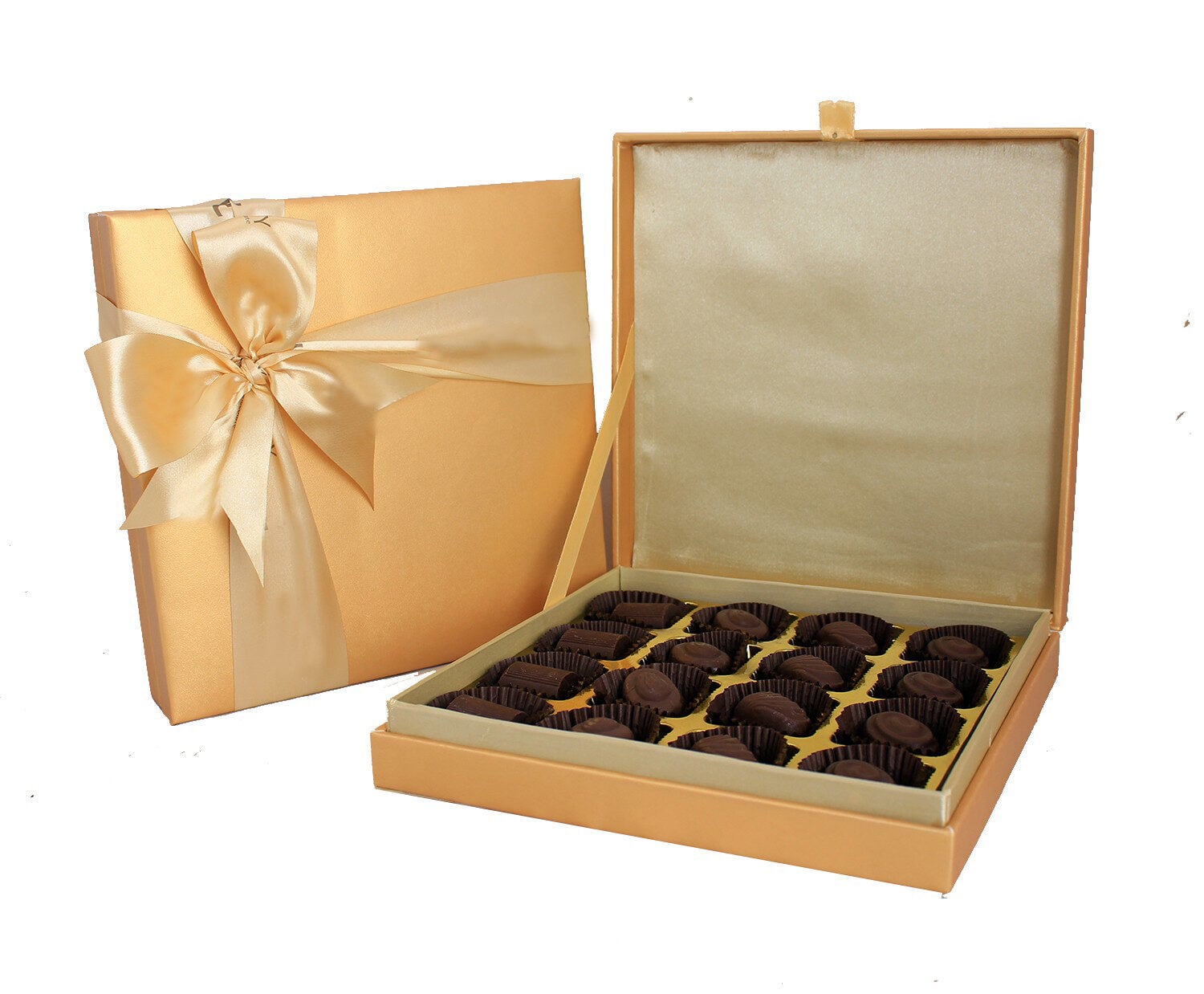 Gold Leather finish box with 16 assorted chocolates