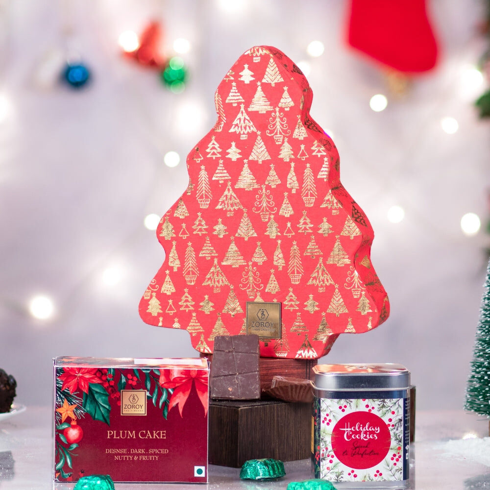 Luxury Chocolate Carnival Combo Hamper | Christmas & New Year Combo | Christmas tree chocolate box | Gourmet cookies | Plum cake