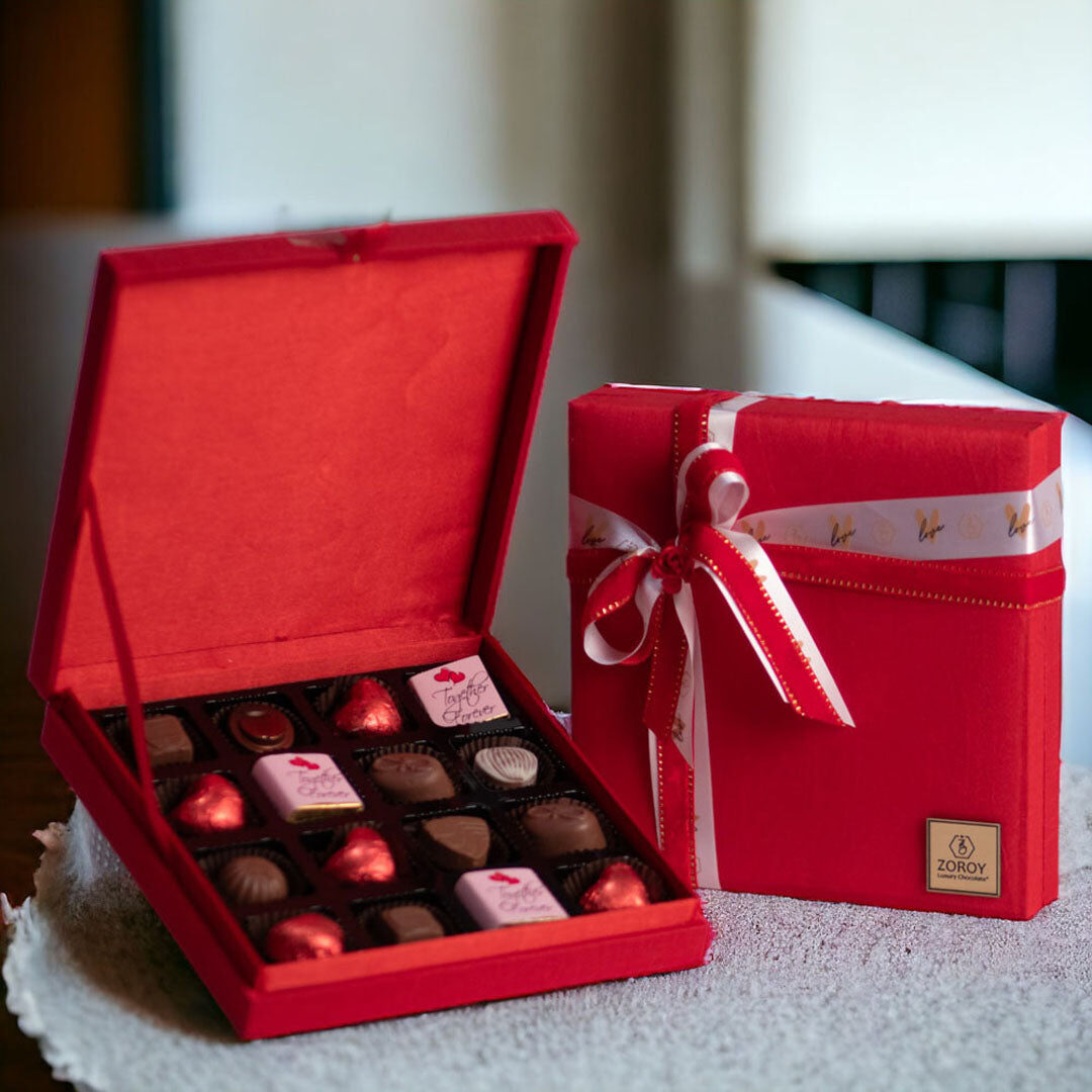 Luxury Chocolate Silk Love Box with 16 assorted chocolates Gift Combo for Corporate Birthday Diwali valentine Love Wedding Christmas Festive online chocolate gifts Box