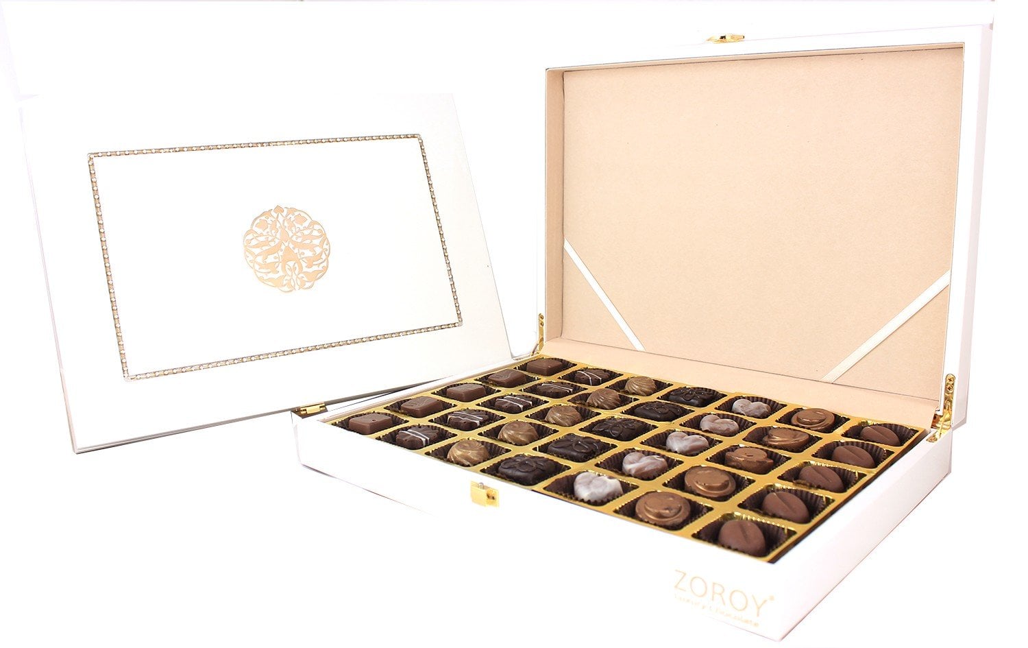 Glossy White wooden Box with 35 chocolates