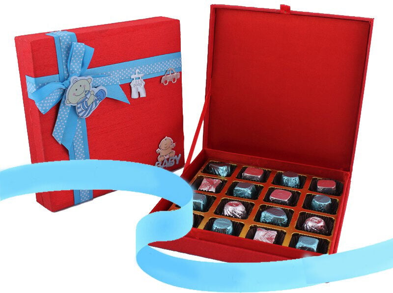 Decorated Silk box wth 16 chooclates Blue