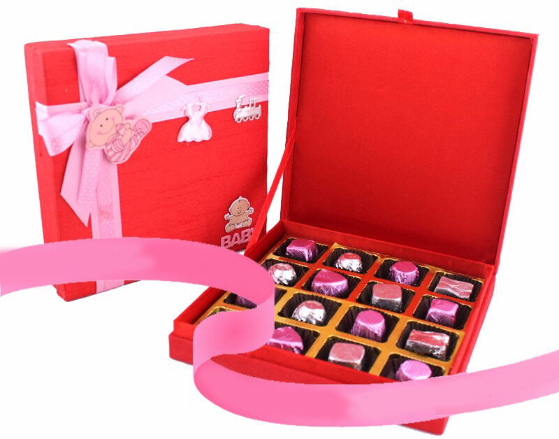 Decorated Silk box wth 16 chooclates Pink