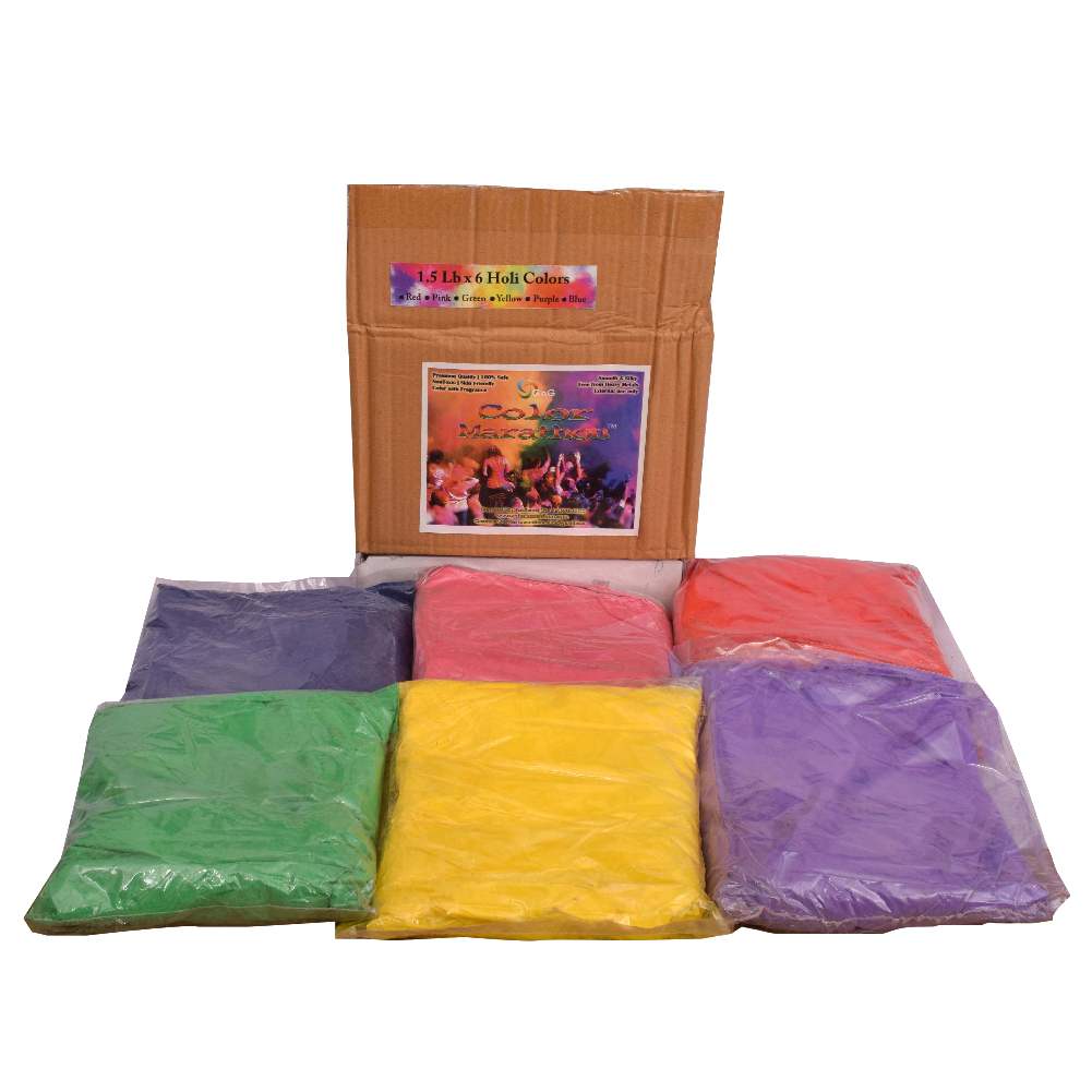 6 Colors X 1.5 Lb Each, Total 9 Lbs - Colormarathon® Premium Quality Rangoli Color Powder