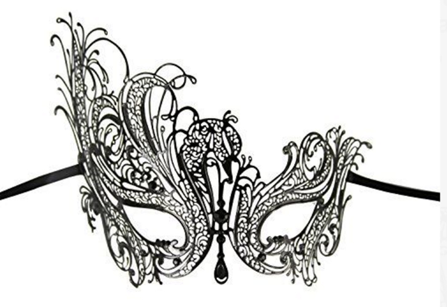 Black Swan Metal Filigree Laser Cut Venetian Mask crafted with Rhinestones -Black Swan mask with Black stones