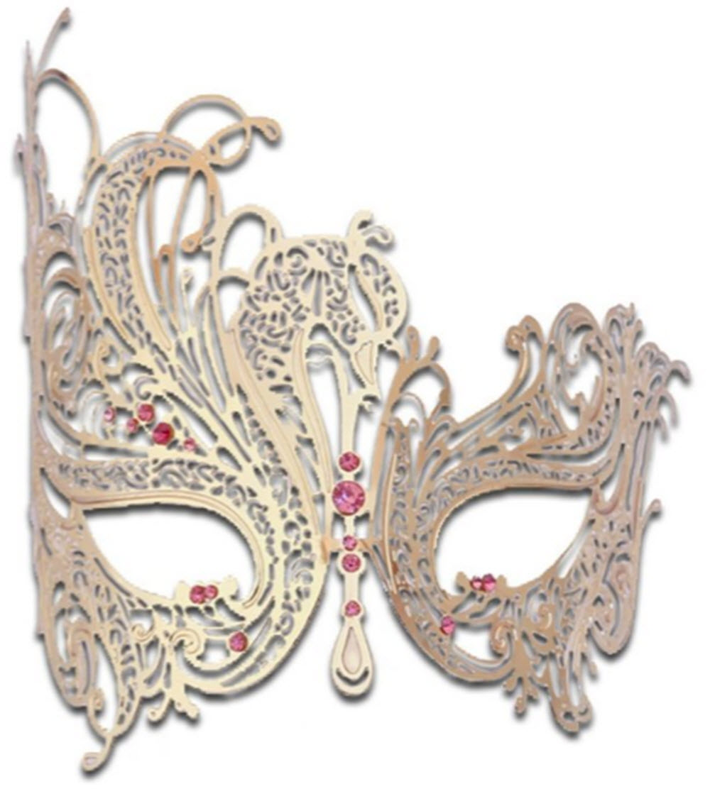 Women's Swan Metal Filigree Laser Cut Venetian Masquerade Mask delicately and artfully crafter with Rhinestones (Golden Swan mask with Pink Rhinestones)