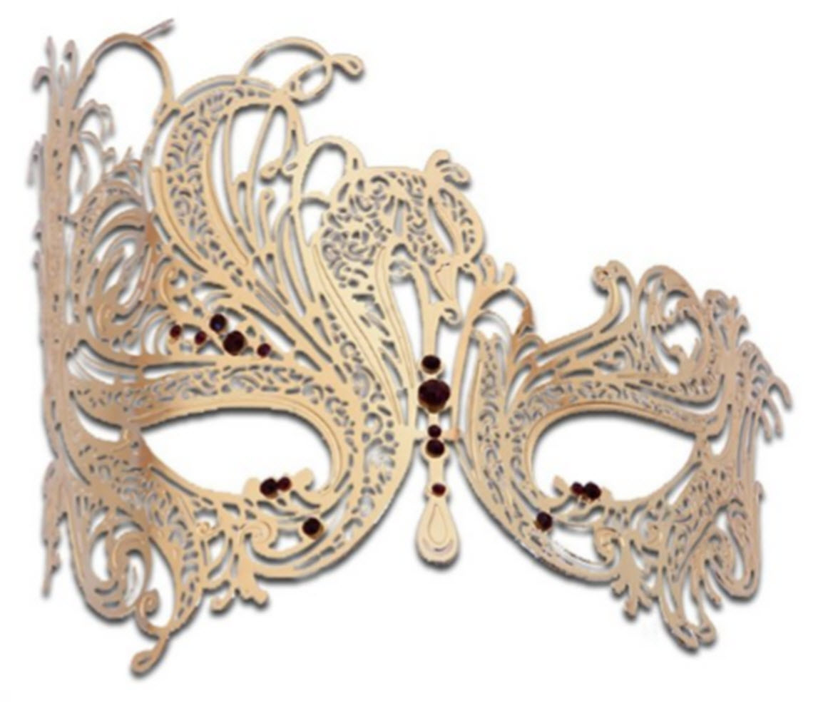 Women's Swan Metal Filigree Laser Cut Venetian Masquerade Mask delicately and artfully crafter with Rhinestones (Golden Swan mask with Purple Rhinestones)