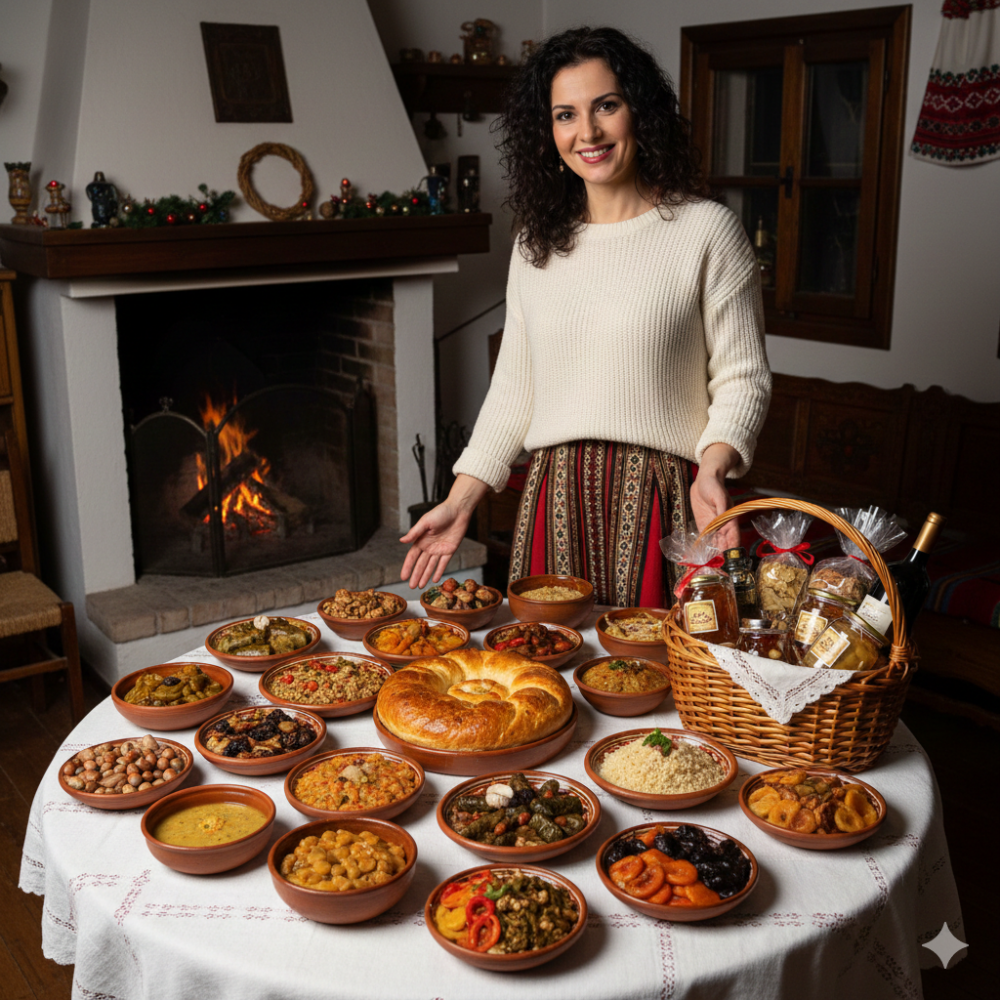 Christmas gift basket ideas inspired by Bulgarian Christmas Eve dinner with traditional meatless dishes