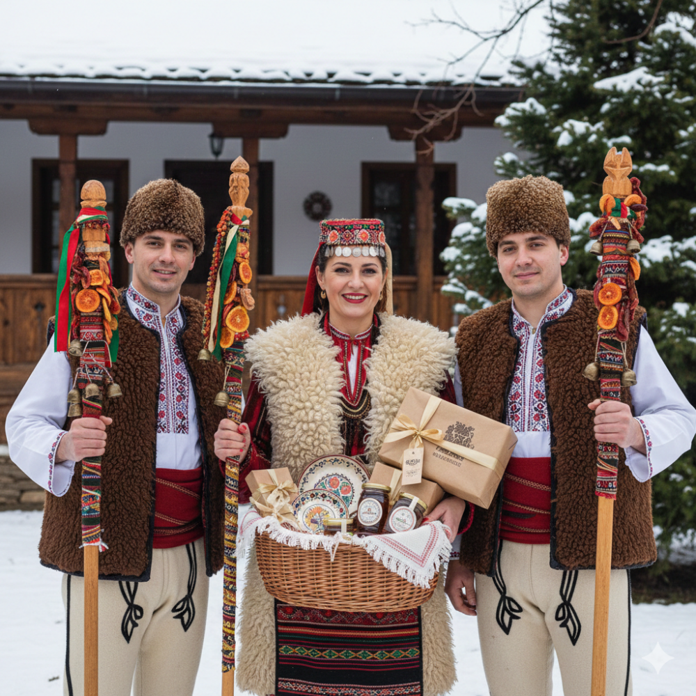 Christmas gifts corporate ideas inspired by Bulgarian Koledari tradition with carolers in traditional dress